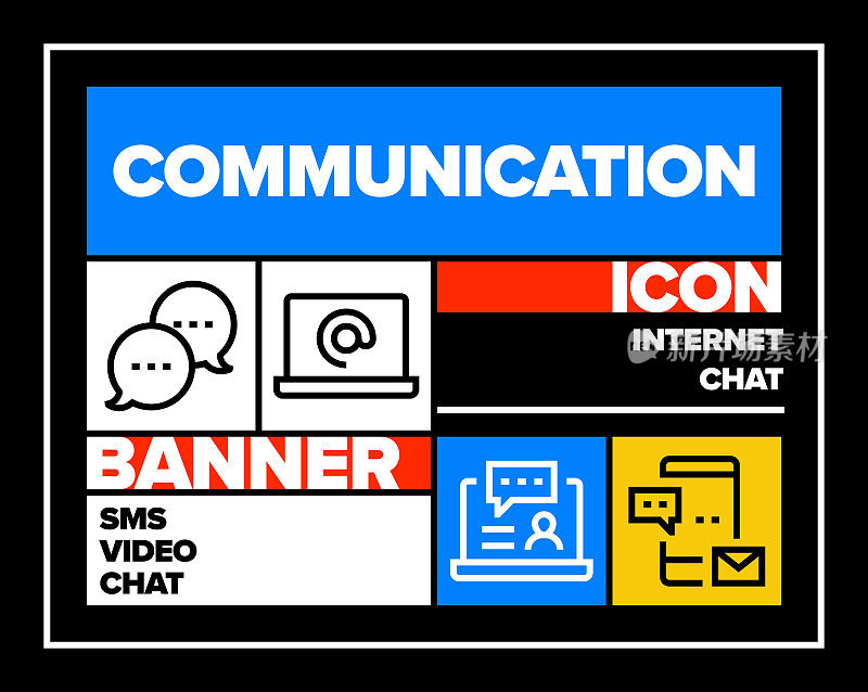 通信线路图标集和横幅设计