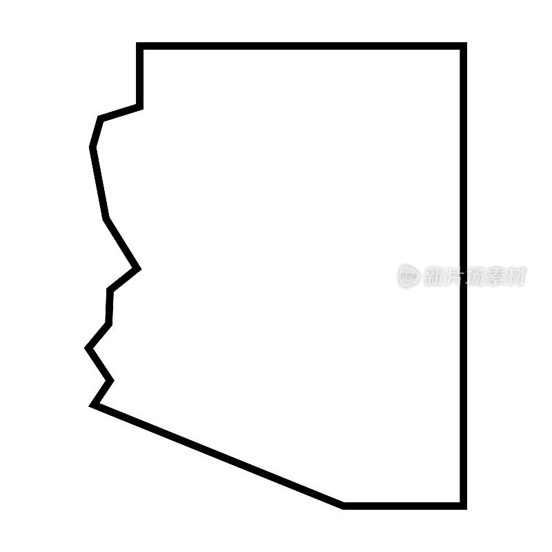 亚利桑那州黑色轮廓图。美国州