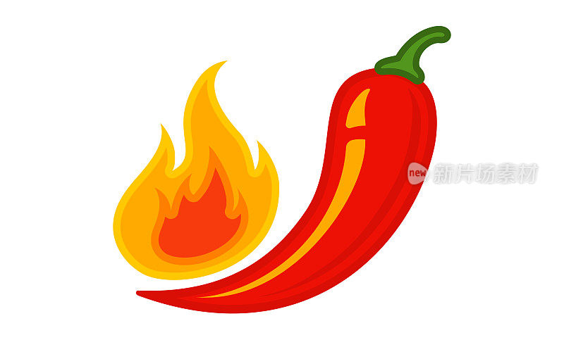 矢量象征红辣椒与火。象征火焰中的墨西哥胡椒或辣椒。