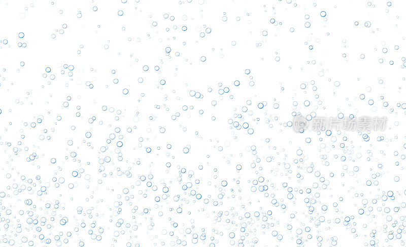 水下嘶嘶作响的气泡，苏打水或香槟碳酸饮料，气泡水孤立在白色背景上。冒泡的饮料。水族馆，海洋，海洋气泡矢量插图。