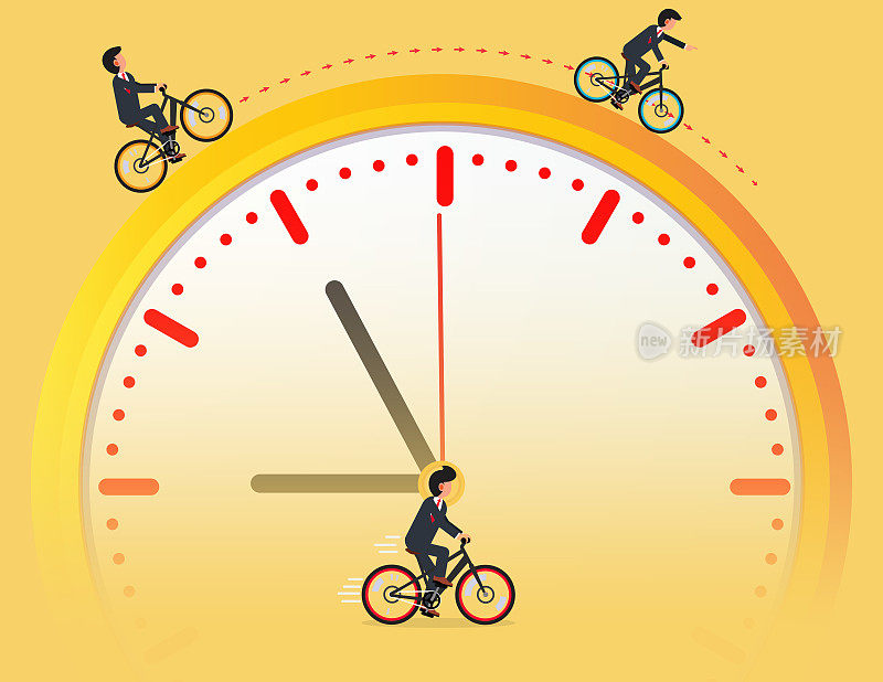 最后期限。商人骑自行车与时间赛跑，管理和紧急