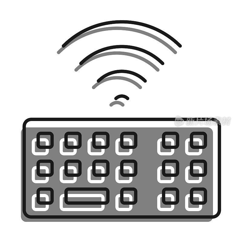 线性填充灰色彩色图标。Wifi个人电脑键盘。键盘按钮上的符号。简单的黑白矢量隔离在白色背景上