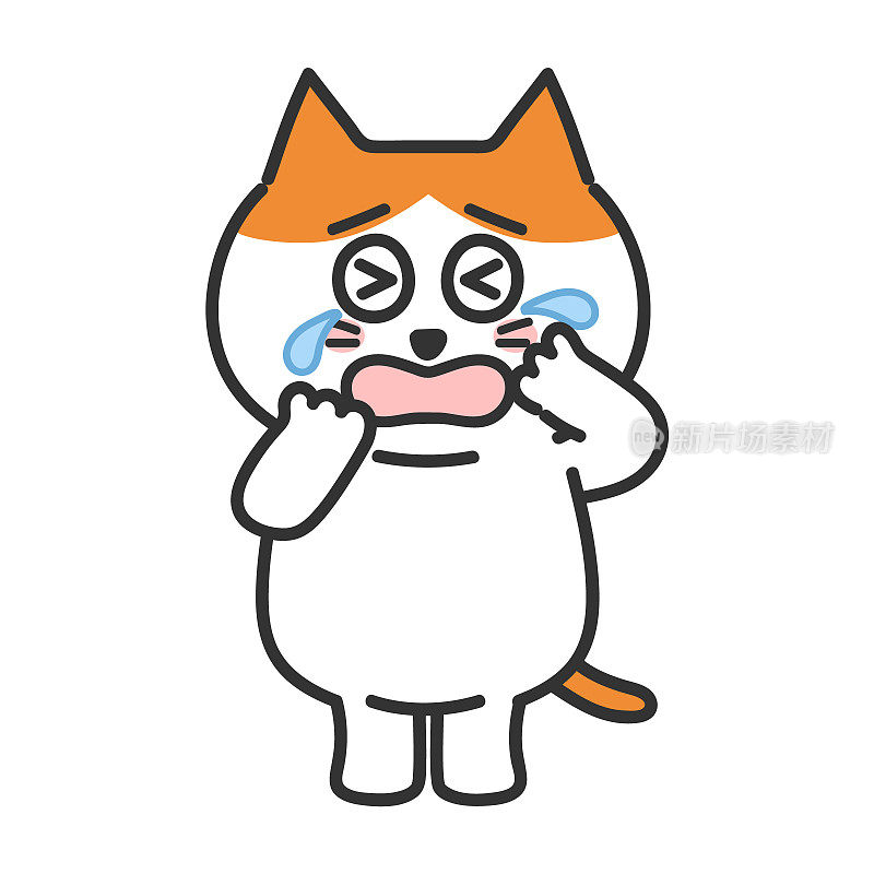 橙色虎斑卡通猫哭大声与眼泪，矢量插图。