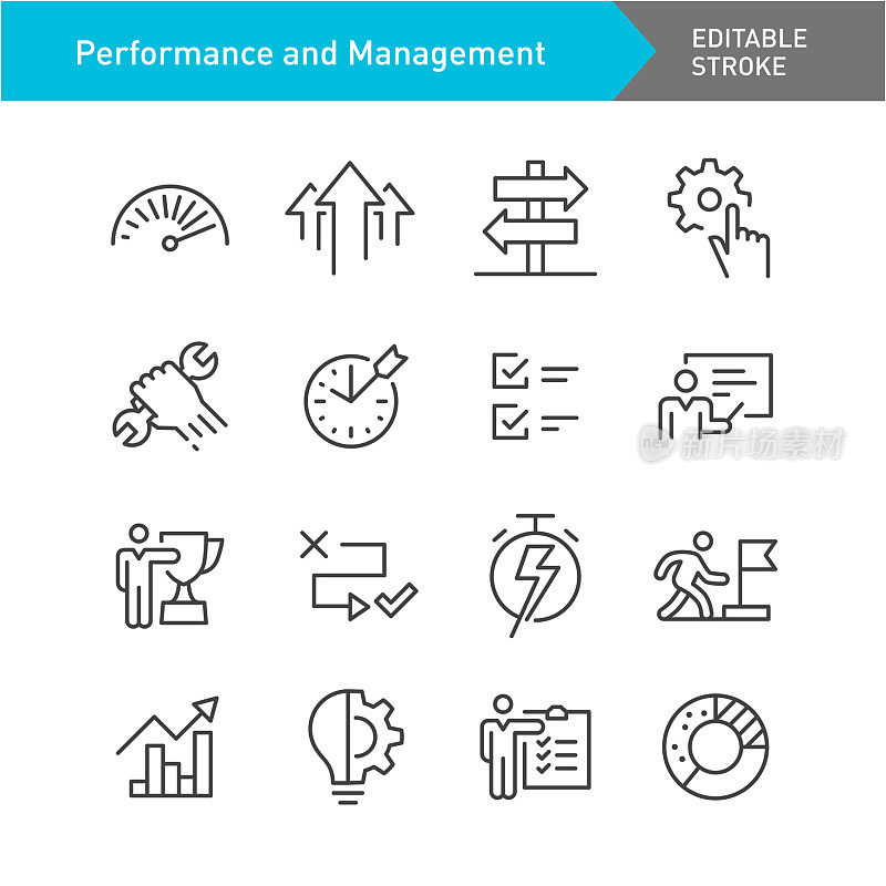 性能和管理图标集-线系列-可编辑的笔画-股票插图