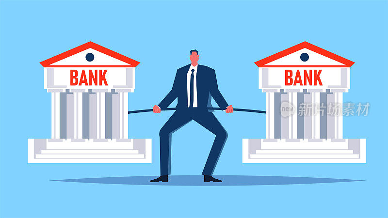 沉重的银行贷款或债务负担，银行问题，房地产债务，商人试图解除过重的银行