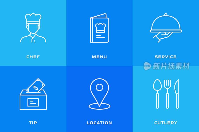 餐厅相关的矢量线图标。轮廓符号集合