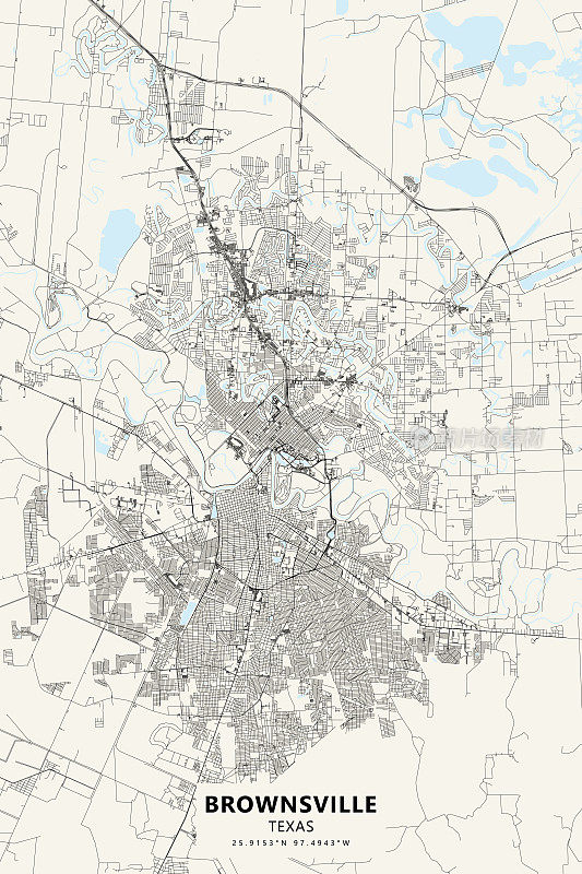 布朗斯维尔，德克萨斯州，美国矢量地图