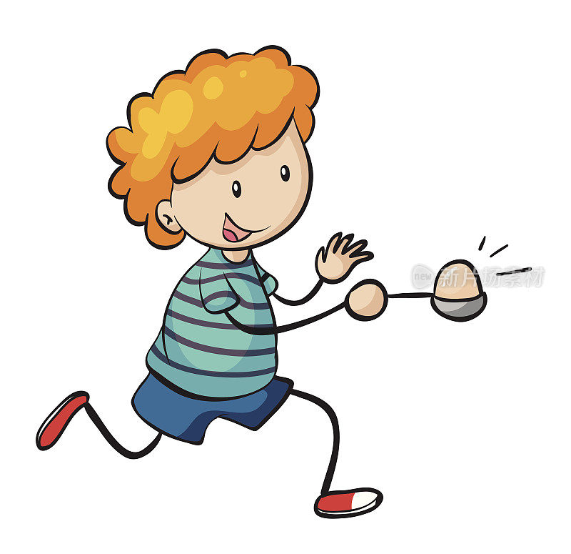 男孩在鸡蛋和勺子赛跑