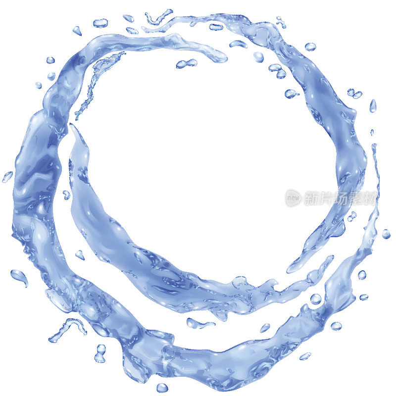 不透明的水以半环和水滴的形式飞溅