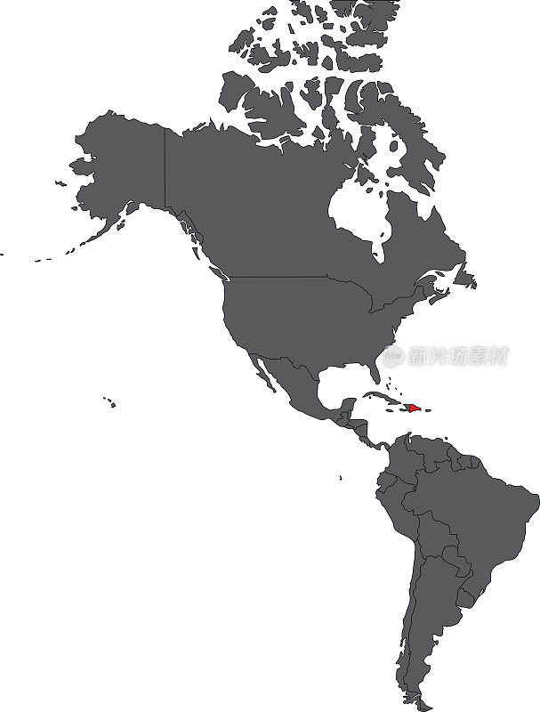 多米尼加共和国的红色在灰色的美国地图矢量