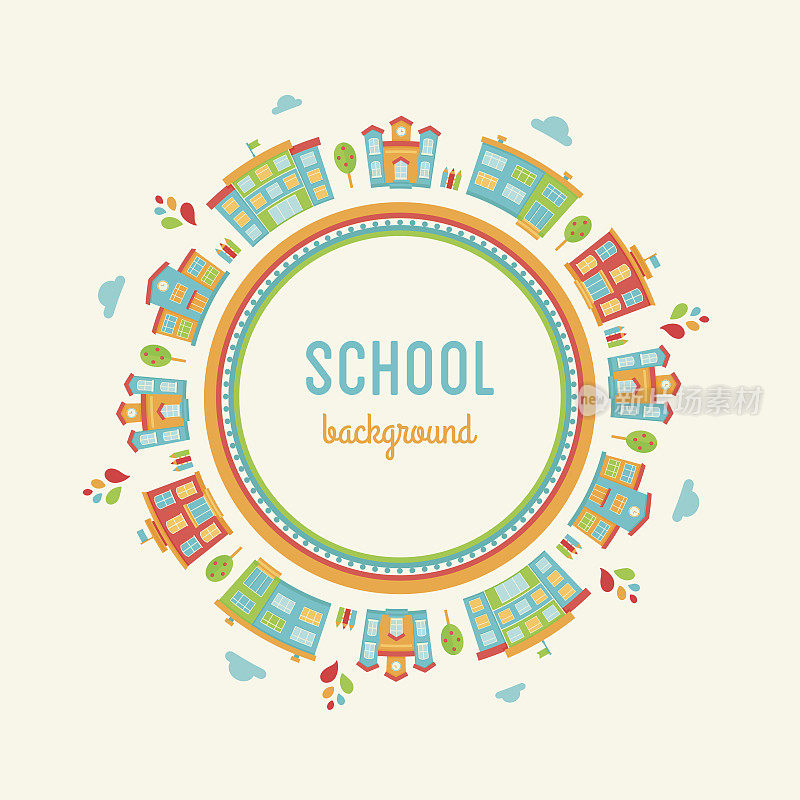 学前和学校教育背景。学校建筑的圆形标志