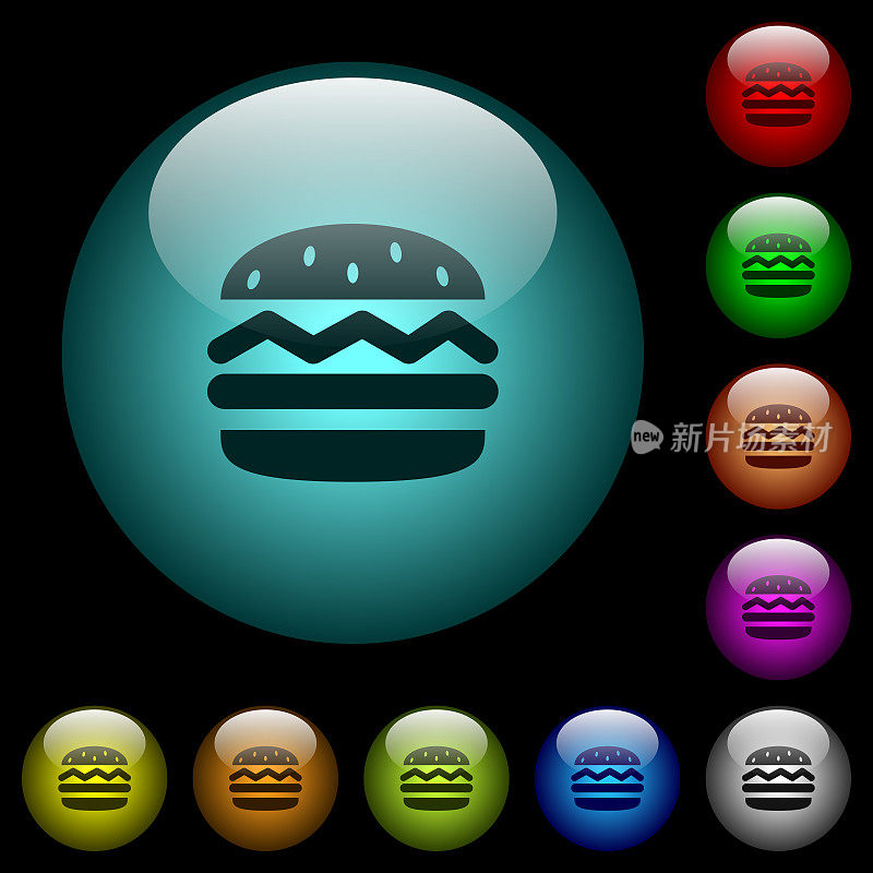 单个汉堡图标的颜色照明玻璃按钮
