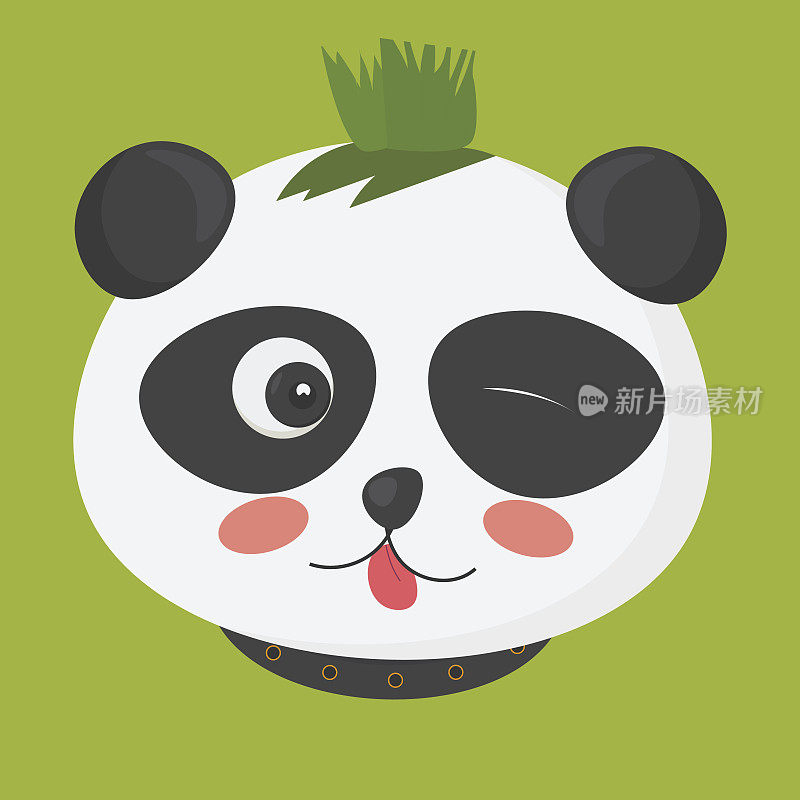 矢量插图:可爱的朋克熊猫与莫西干发型也称为莫西干或易洛魁发型。卡通风格的朋克熊猫熊角色。
