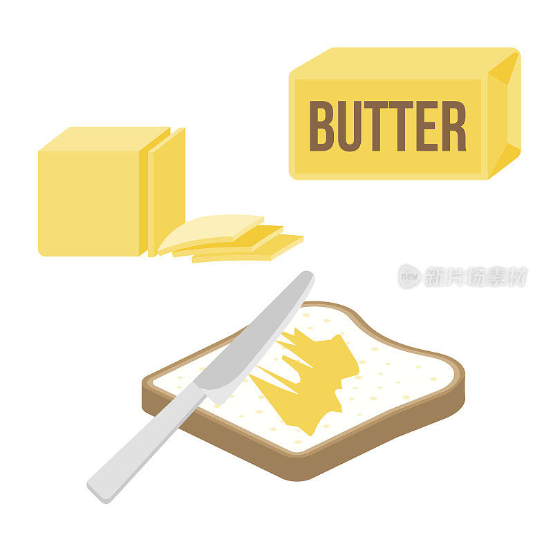 用刀将黄油或人造黄油涂在烤面包片和黄油条上