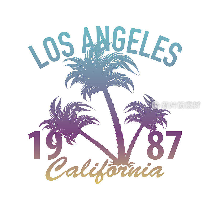 加州洛杉矶印刷与棕榈树夏季度假海滩概念t恤图形矢量打印设计
