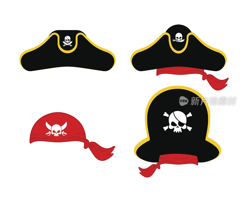 海盗帽。帽子海盗。骨骼和头骨。海盗配件
