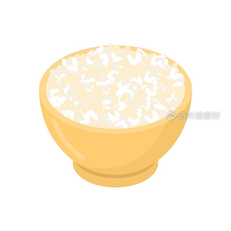 圆米在木碗里孤立。木碟中的格栅。白色背景上的纹理。矢量图