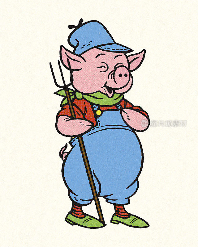 猪拿着干草叉