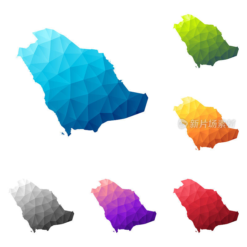 沙特阿拉伯地图在低多边形风格-彩色多边形几何设计