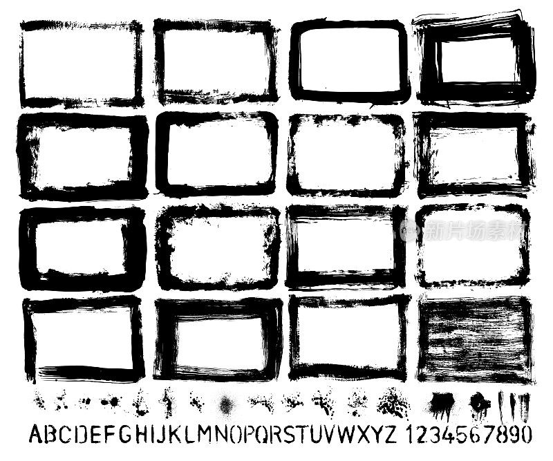 矢量手绘纹理边界和油漆喷溅集:艺术家自己的收藏
