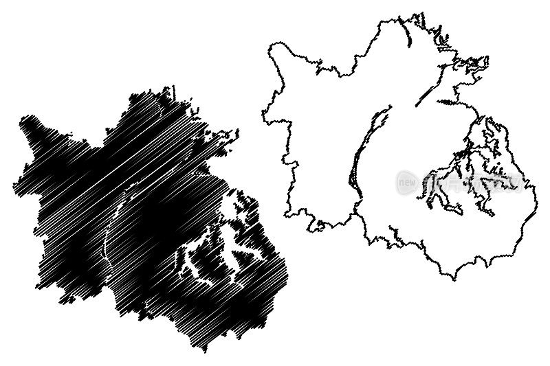 南昌市(中华人民共和国，江西省)地图矢量插图，南昌市速写地图