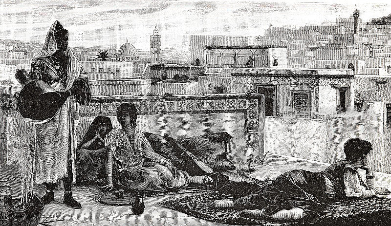 开罗的土耳其妇女在屋顶上休息