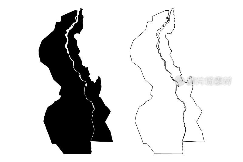 白尼罗河州(苏丹共和国，北苏丹)地图矢量插图，白尼罗河草稿地图
