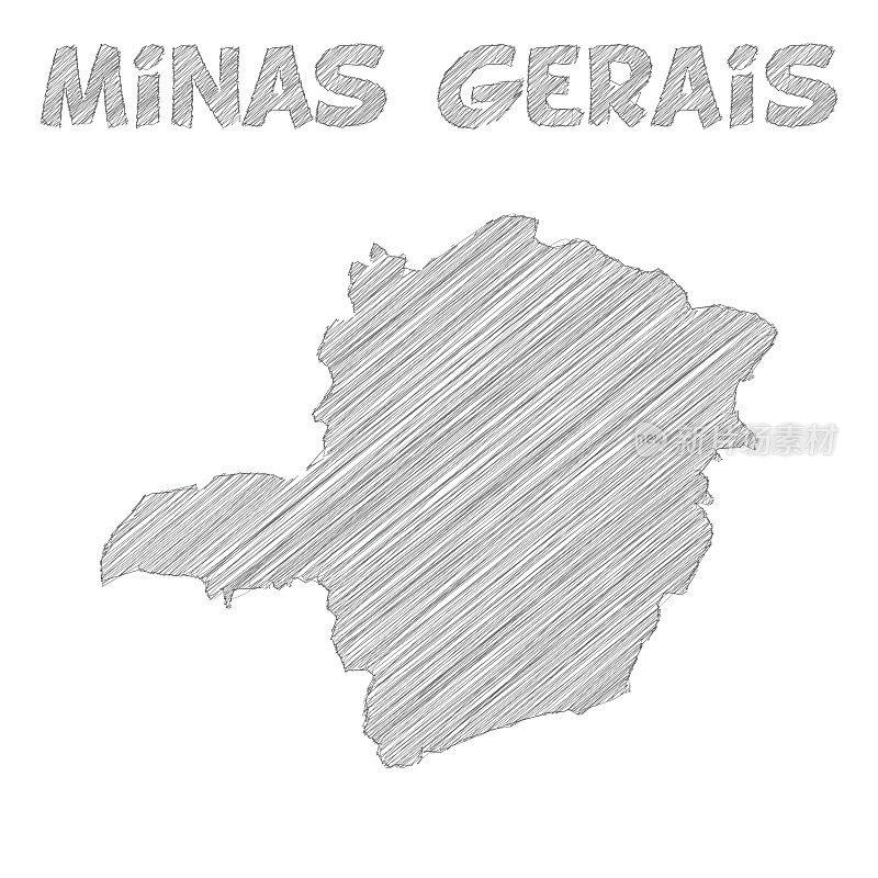 米纳斯吉拉斯州地图手绘在白色的背景