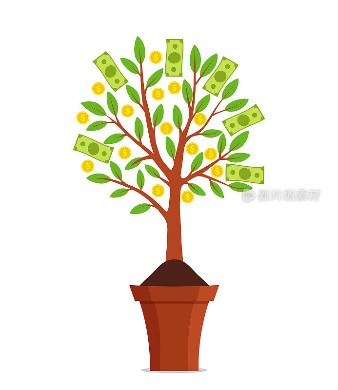 金钱树图标。财富的象征或成功增长的商业标志。丰富的融资。向量