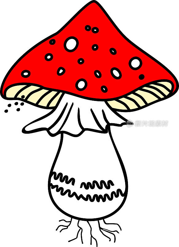 卡通苍蝇木耳(鹅耳菌)蘑菇孤立在白色背景