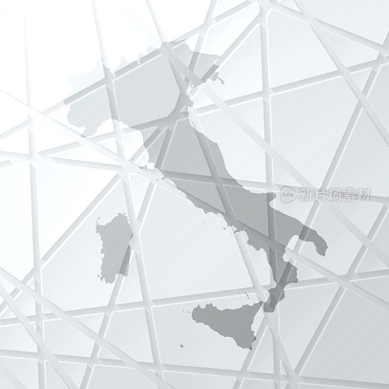 意大利地图与网状网络在白色背景