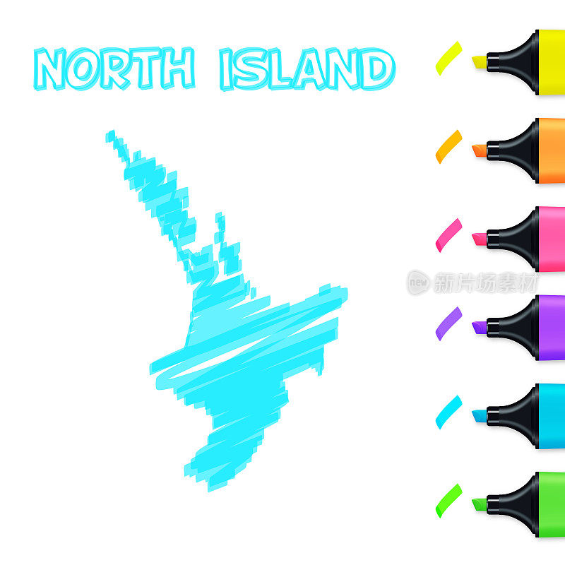 北岛地图手绘与蓝色高光在白色背景