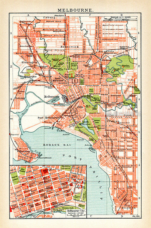 1896年澳大利亚墨尔本的古董地图