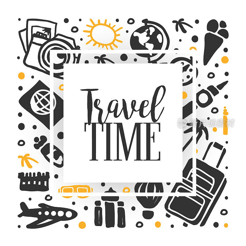 时间旅行原创设计与打包的手提箱和飞机矢量模板