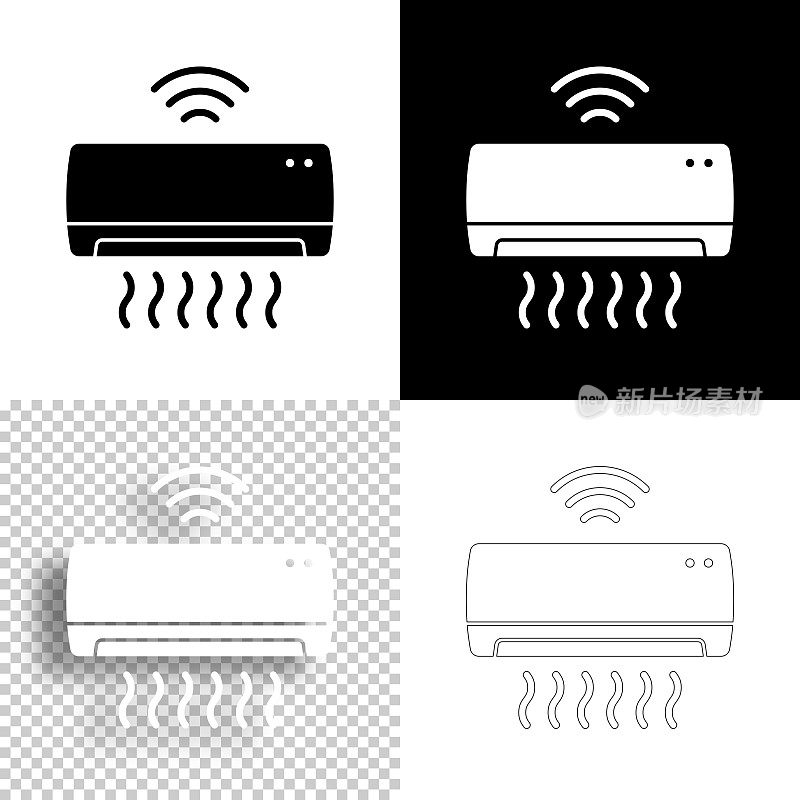 智能空调。图标设计。空白,白色和黑色背景-线图标