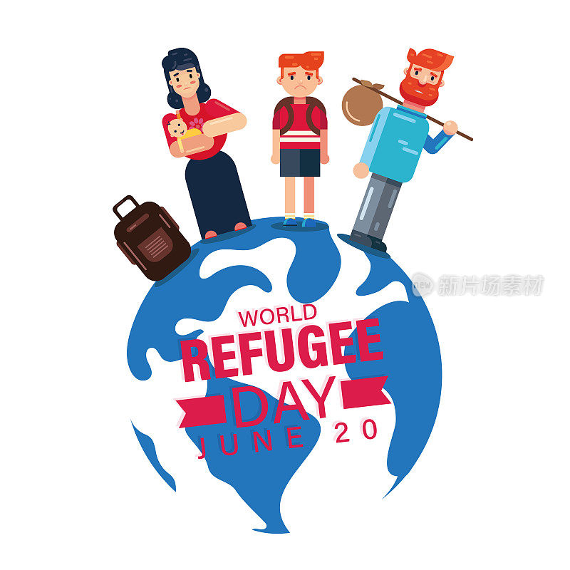 世界难民日矢量图，适合世界难民日的庆祝活动。平面设计。传单设计，平面插图海报横幅