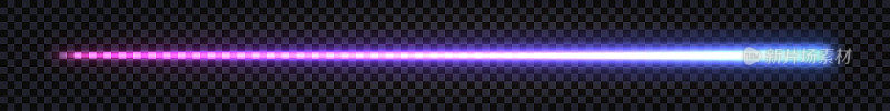 发光的激光束，霓虹灯棒与闪电闪电效果。紫至蓝渐变，电脉冲动态线。科技未来的能量射线，孤立的元素。矢量图