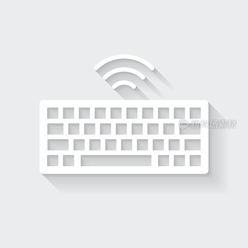 无线键盘。图标与空白背景上的长阴影-平面设计