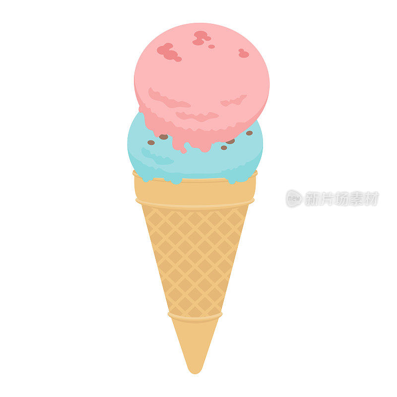 矢量插图的草莓和薄荷巧克力片冰淇淋孤立的背景。