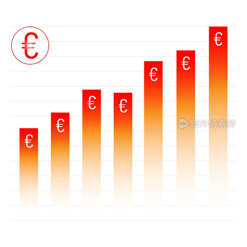 欧元在全球货币市场上涨。欧元货币图表矢量股票插图。