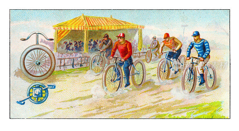 自行车活动男子骑自行车的新艺术插画1899年