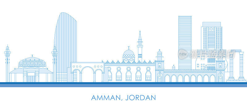 轮廓天际线全景城市安曼，约旦