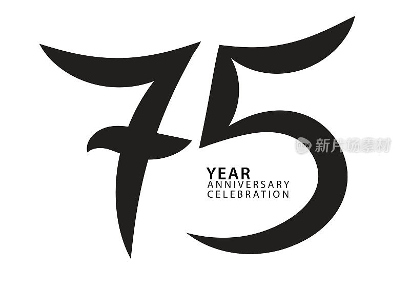 75周年庆典黑色彩色标志矢量，75数字设计，75岁生日邀请，标志数字设计矢量插图，图形元素，书法字体，排版标志