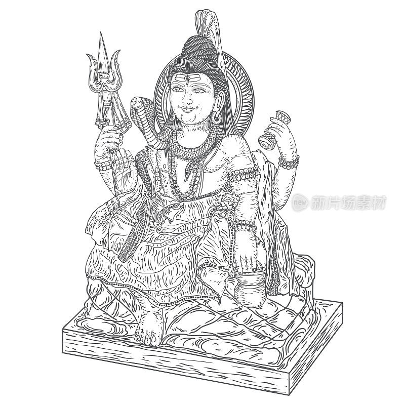湿婆神，手绘经典的摩诃·西瓦拉特里背景。摩诃戈卡恩村庆祝Shivratri节日。孤立。向量。