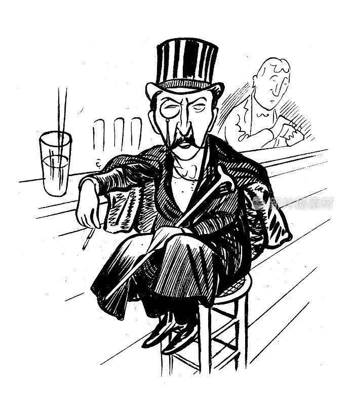 古董插图:酒吧里的男人