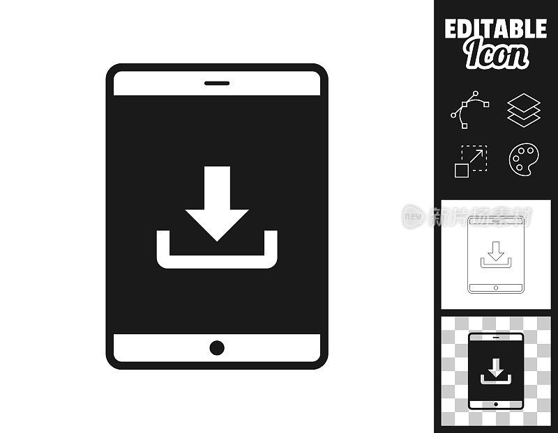 在平板电脑上下载。图标设计。轻松地编辑