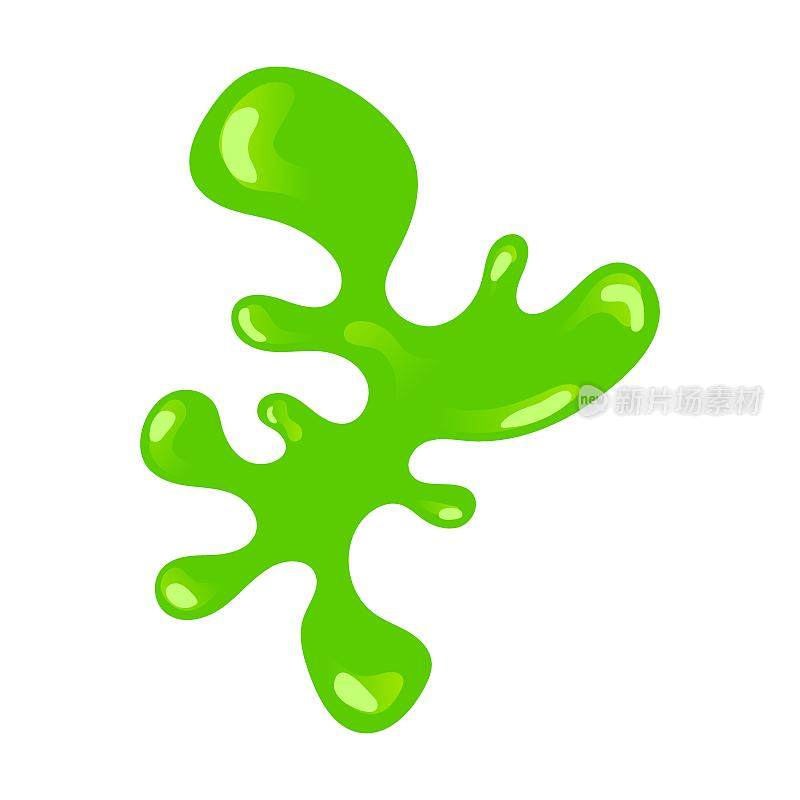 绿色的黏液飞溅，又滑又脏的一团。粘性粘液飞溅或滴粘性液体的矢量图。卡通黏滴孤立在白色