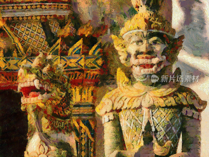 古泰国寺庙插图创造了印象派的绘画风格。