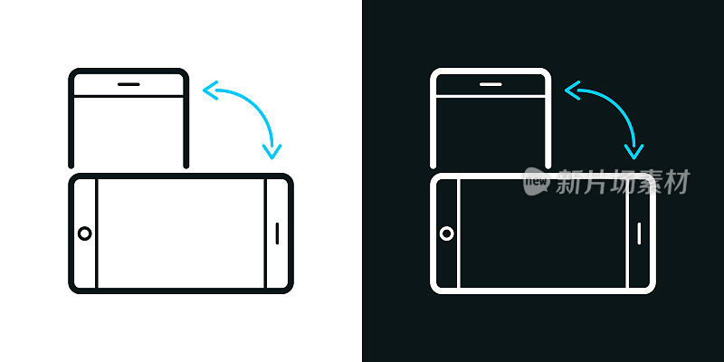 智能手机旋转。黑色或白色背景上的双色线图标-可编辑的笔画