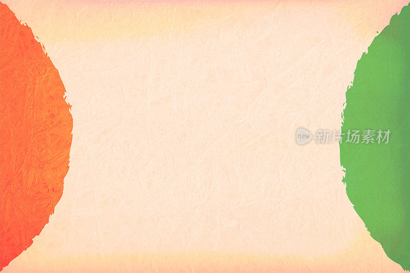 水平旧风化质朴矢量背景的三色，在明亮的橙色或藏红花，白色或奶油和绿色的印度国旗，颜色油漆弯曲笔触在左右边缘，使一个创造性的设计